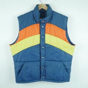 Vintage Men's L XL Puffer Vest 70s Stripe Ski Western Retro Multicolor Quilted